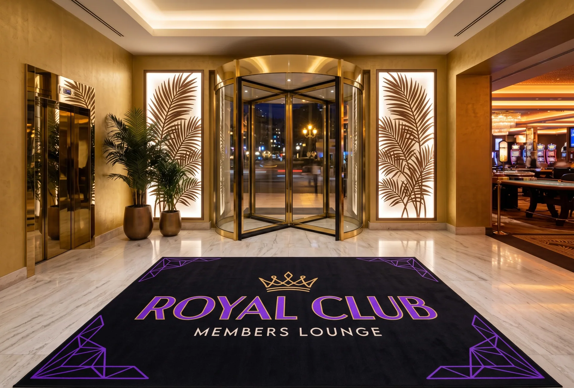 Alfombra personalizada para ocio y juego — entrada del Royal Club Members Lounge